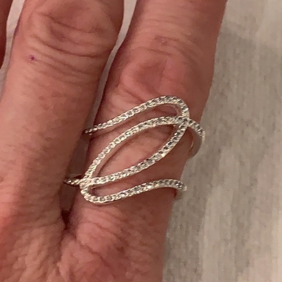 Simple elegant modern classic large swirl rhinestone open work classic silver - Picture 1 of 8